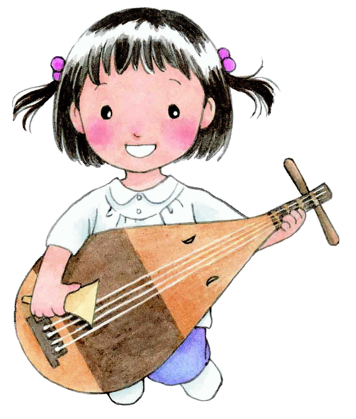 琵琶を弾く女の子のイラスト